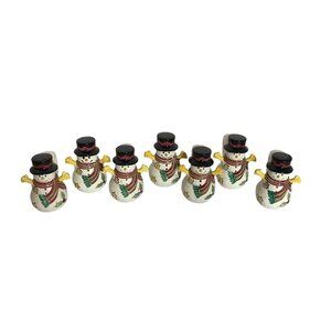 Sango Sweet Shoppe Christmas Holiday‎ Ceramic Snowman Napkin Rings Set Of 7